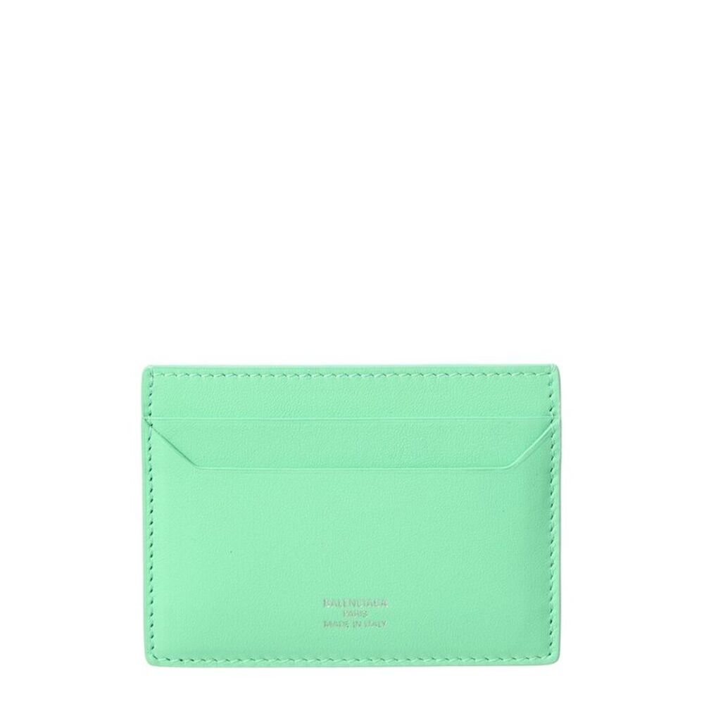 Balenciaga Logo Leather Card Holder, Green